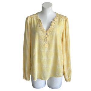 Falls Creek Women's Yellow Plaid Long Sleeve V-Neck Blouse Size L
